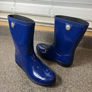 UGG Sienna Glossy Navy Blue Rubber Pull-On Waterproof Rain Boots Womens Sz 9-9.5